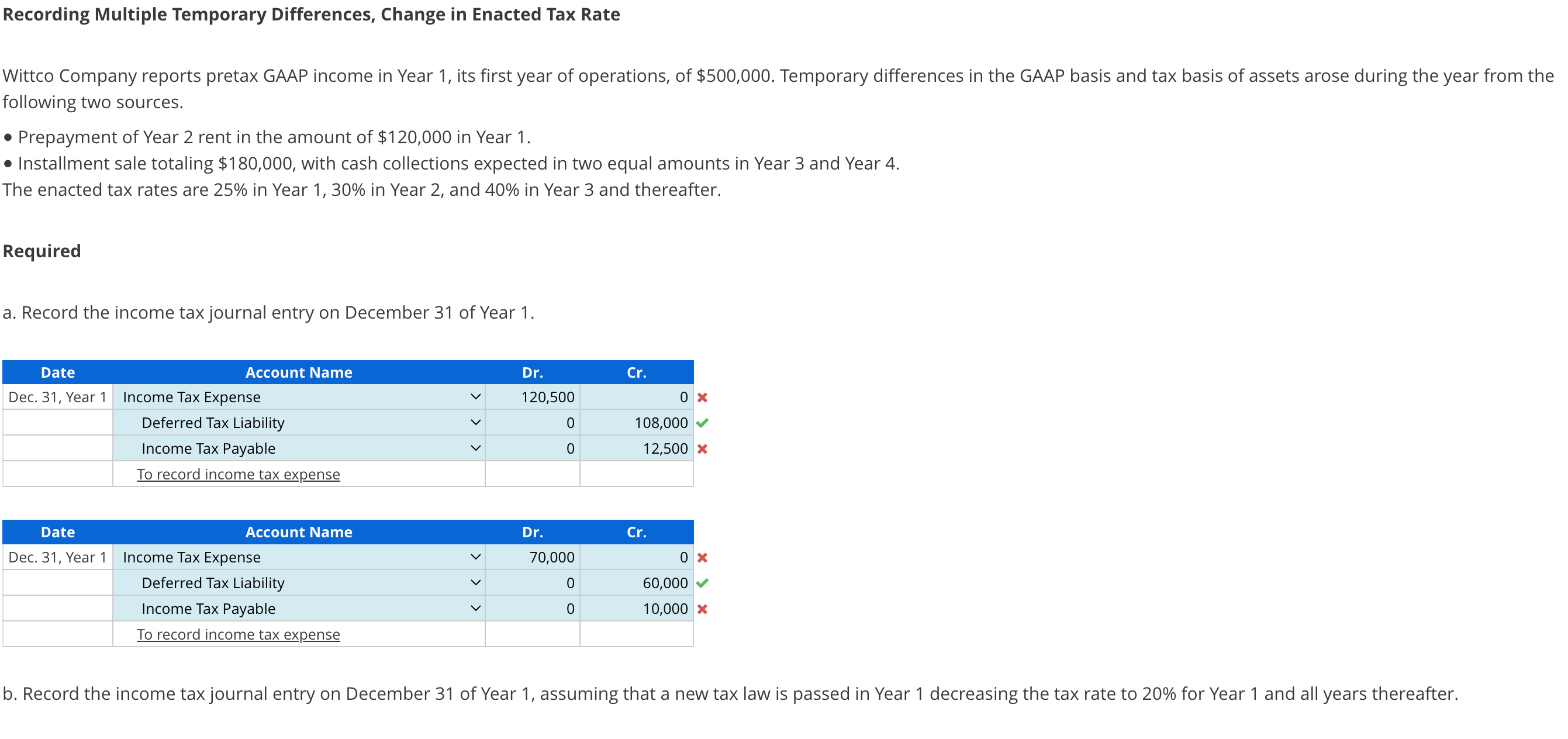 Recording Multiple Temporary Differences, Change in | Chegg.com