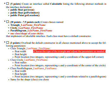 Solved - (5 points) Create an interface called Culculable | Chegg.com
