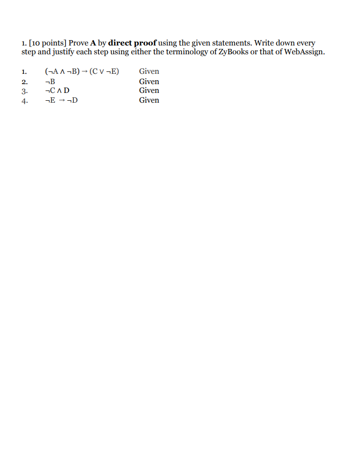 1. [10 points] Prove A by direct proof using the | Chegg.com