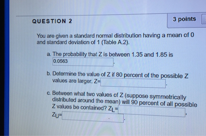 Solved 3 points QUESTION 2 You are given a standard normal | Chegg.com