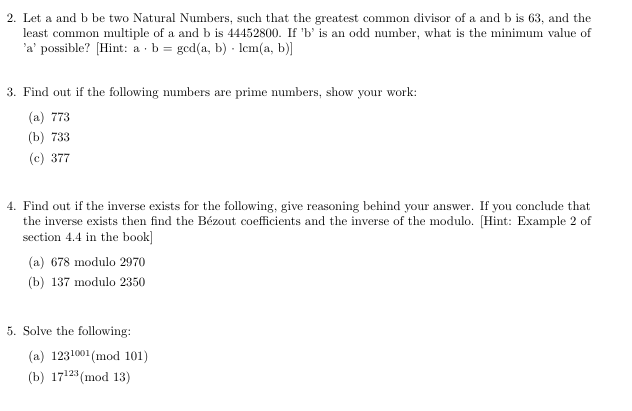 Solved 2. Let a and b be two Natural Numbers, such that the | Chegg.com