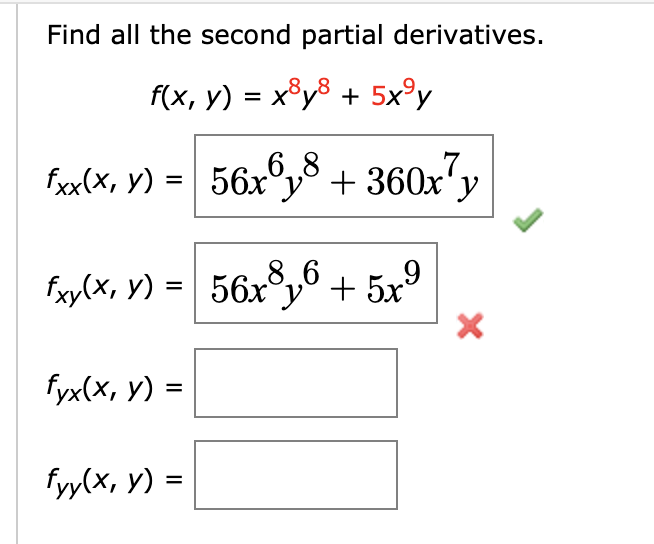 Solved Find All The Second Partial Derivatives Fx Y 8456