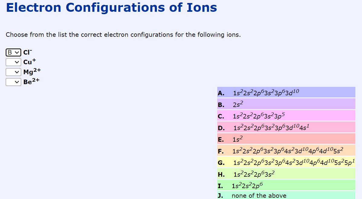 Solved Electron Configurations Of Ions Choose From The List