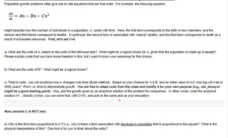 Solved Population growth problems often give rise to rate | Chegg.com