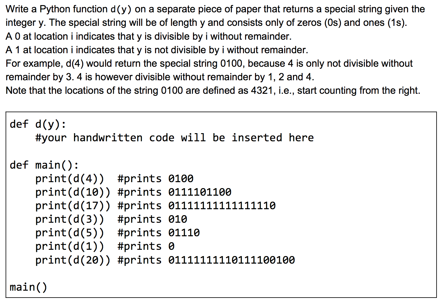 Solved Write a Python function d(y) on a separate piece of | Chegg.com