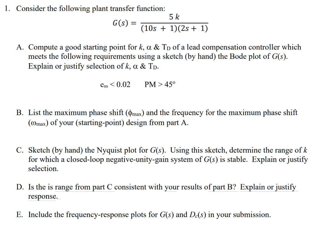 Solved 1 Consider The Following Plant Transfer Function 5