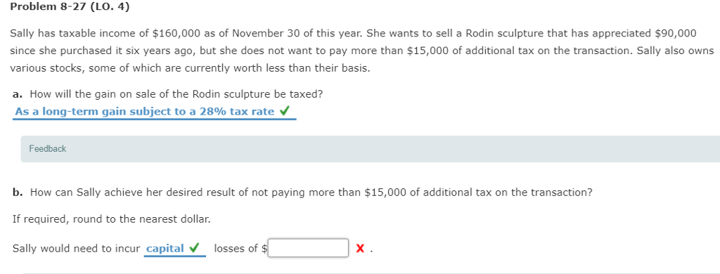 Solved Problem 8-27 (LO. 4) Sally has taxable income of | Chegg.com