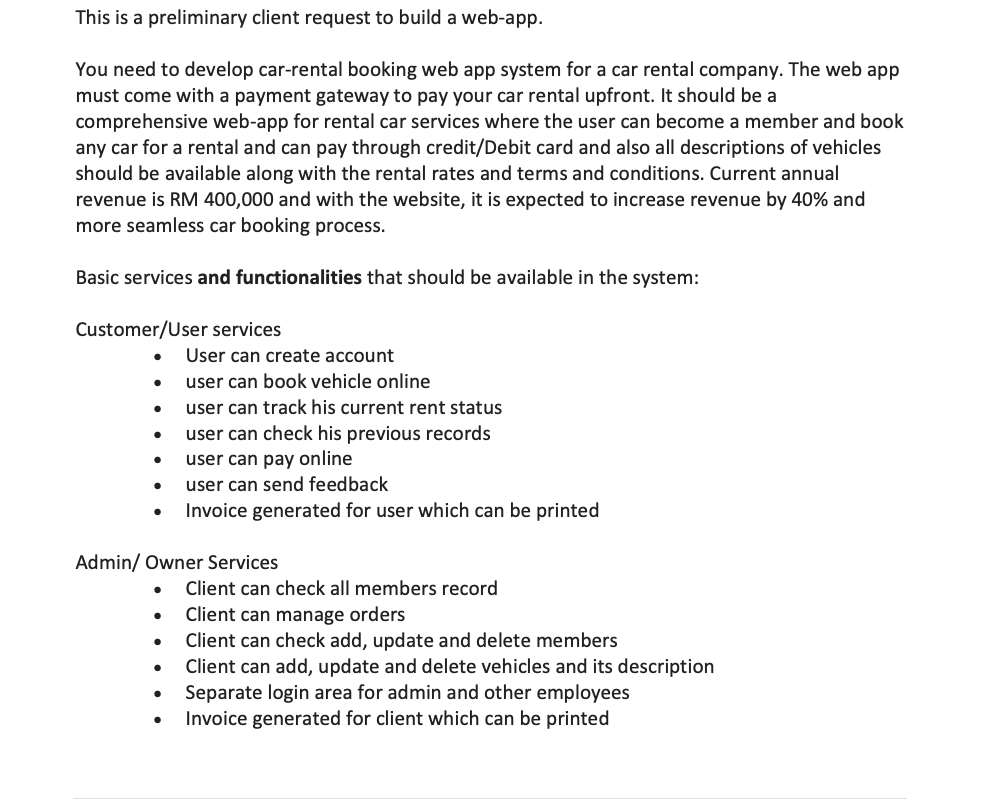 Solved This is a preliminary client request to build a