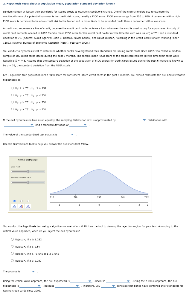 hypothesis tests for a population mean standard deviation known