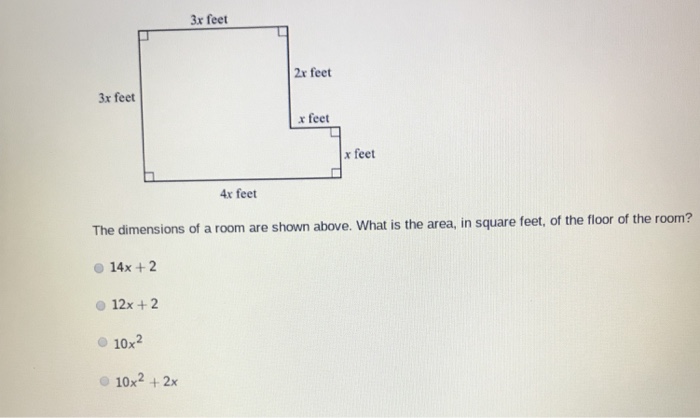 Solved 3x feet 2x feet 3x feet x feet x feet 4x feet The | Chegg.com