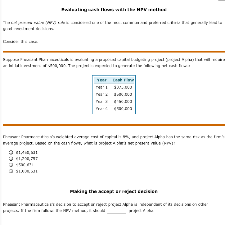 Solved Evaluating cash flows with the NPV method The net | Chegg.com