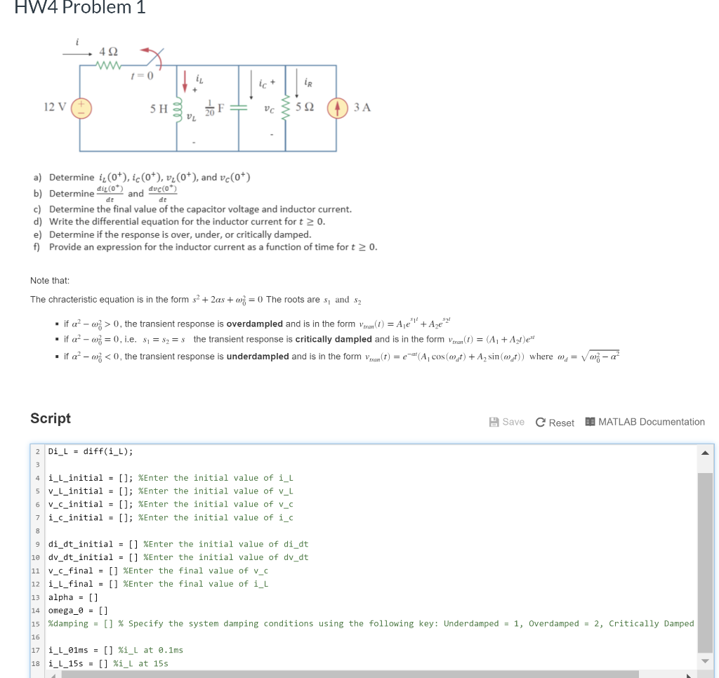 Solved Determine Il 0 Ic 0 Vl 0 And Vc 0 Deter Chegg Com