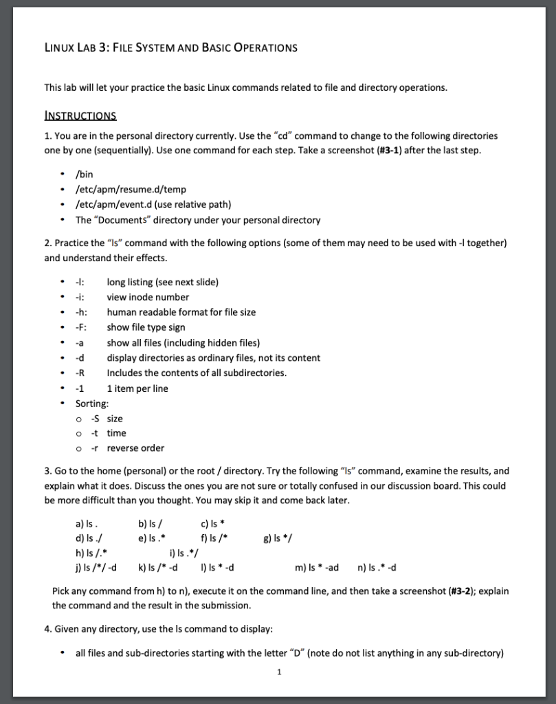 Solved LINUX LAB 3 FILE SYSTEM AND BASIC OPERATIONS This Chegg