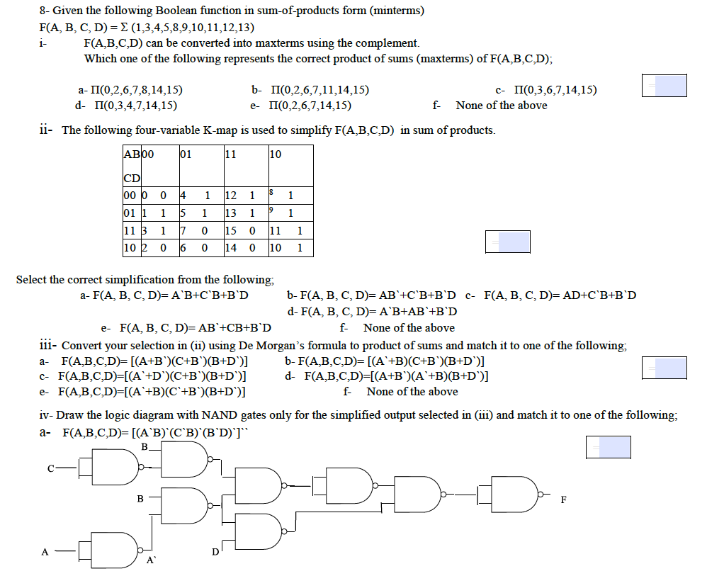 Solved 8- Given The Following Boolean Function In | Chegg.com