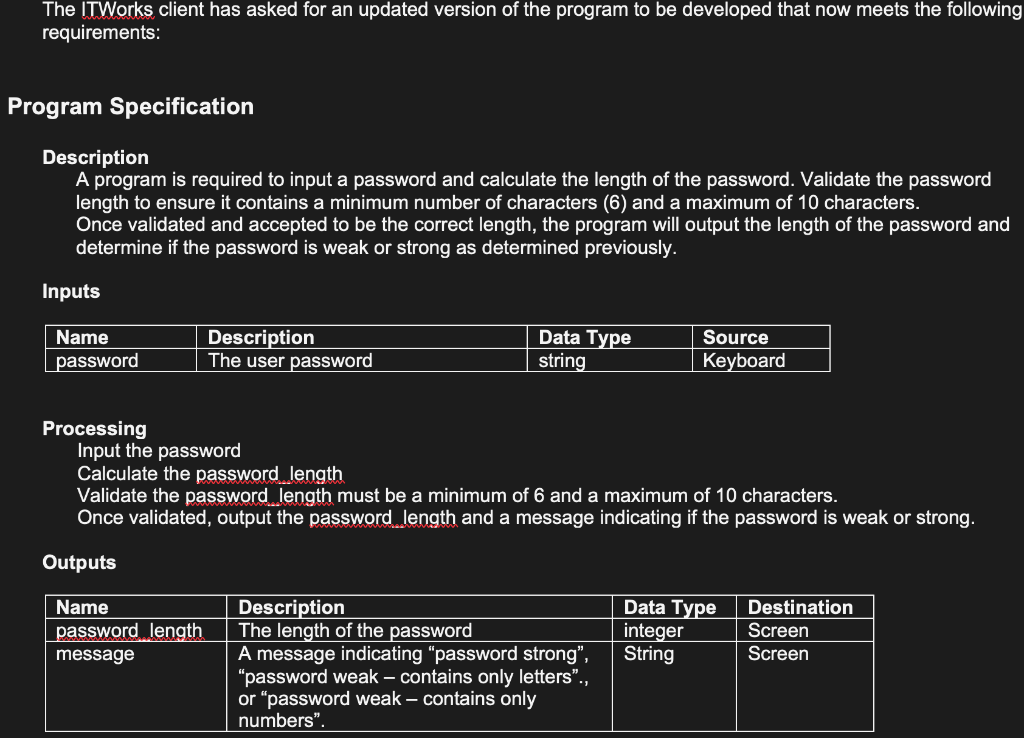 Solved The ITWorks client has asked for an updated version | Chegg.com