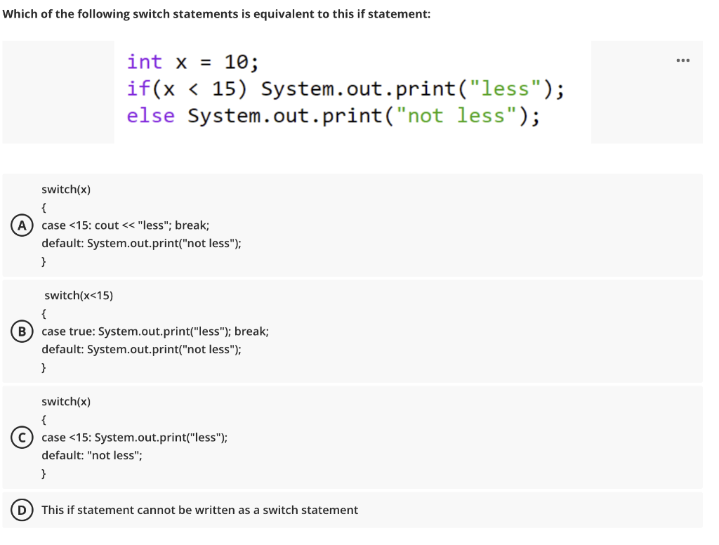 Solved Which of the following switch statements is | Chegg.com