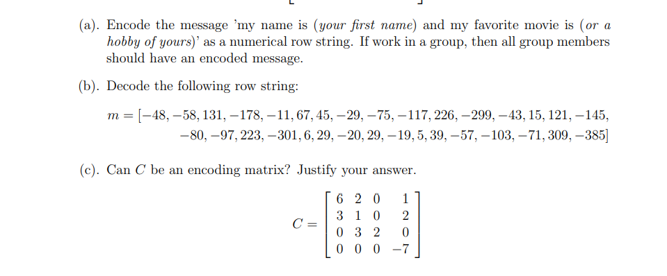 Solved 2. Cryptography Using Matrices: Matrices Can Be Used | Chegg.com