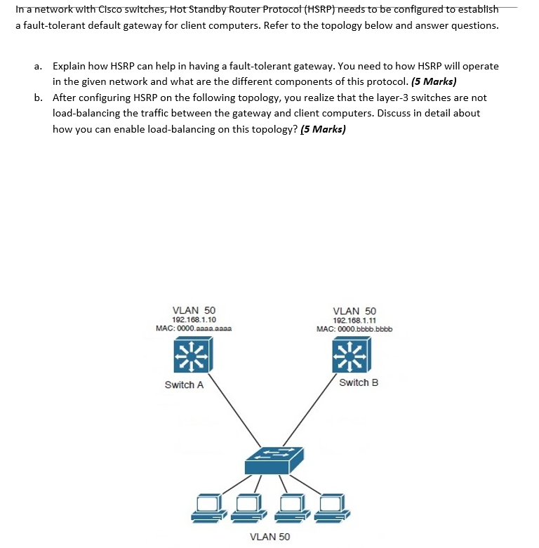 Solved In a network with Cisco switches, Hot Standby Router | Chegg.com