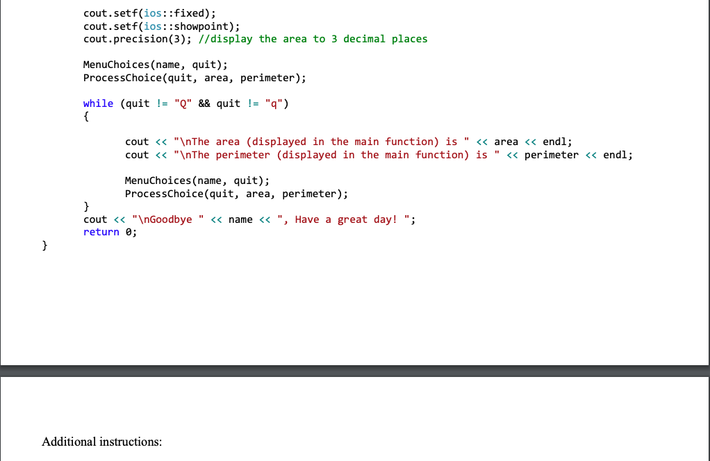 Solved Write a program that will calculate the area and | Chegg.com