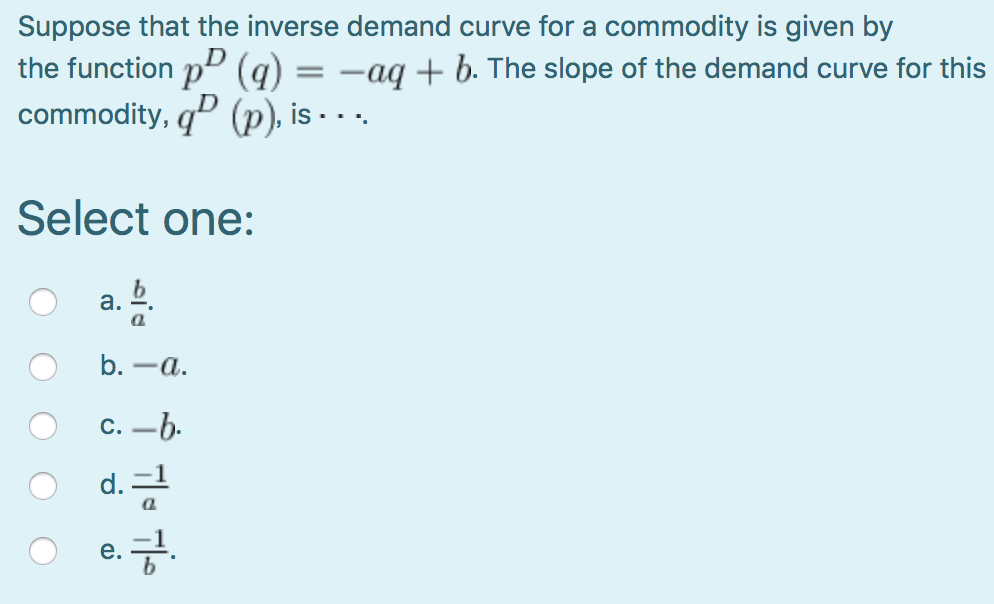 Solved Suppose that the inverse demand curve for a commodity