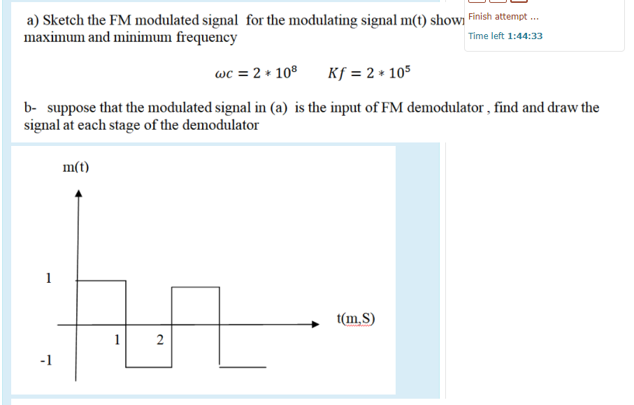 Solved a) Sketch the FM modulated signal for the modulating | Chegg.com