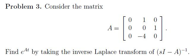 Solved Problem 3. Consider the matrix A =0 1 0 0 0 1 | Chegg.com