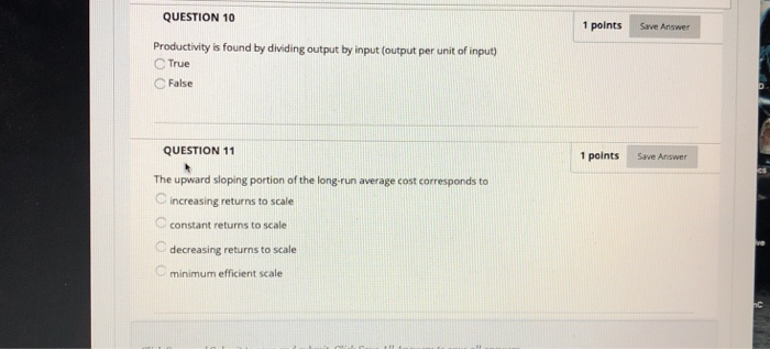 solved productivity increases when 1) inputs decrease... Solved QUESTION 10 1 points Save Answer Productivity is | Chegg.com