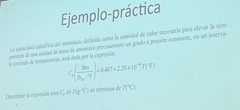 La capacidad calorifica del amoniaco, definida como la cantidad de calor necesaria para elevar la temperatura de una unidad d