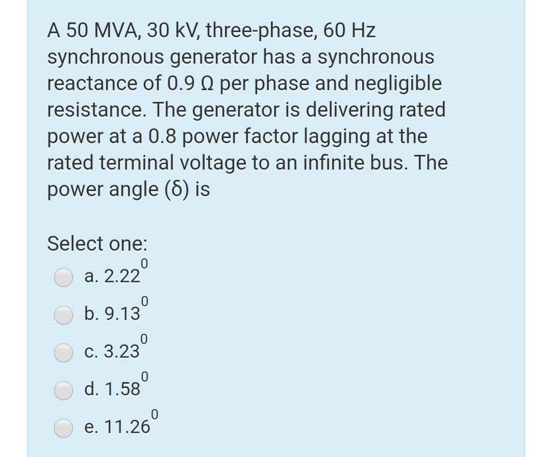 Solved A 50 MVA, 30 kV, three-phase, 60 Hz synchronous | Chegg.com
