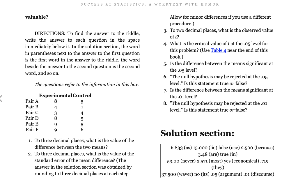 Solved SUCCESS AT STATISTICS: A WORKTEXT WITH HUMOR | Chegg.com