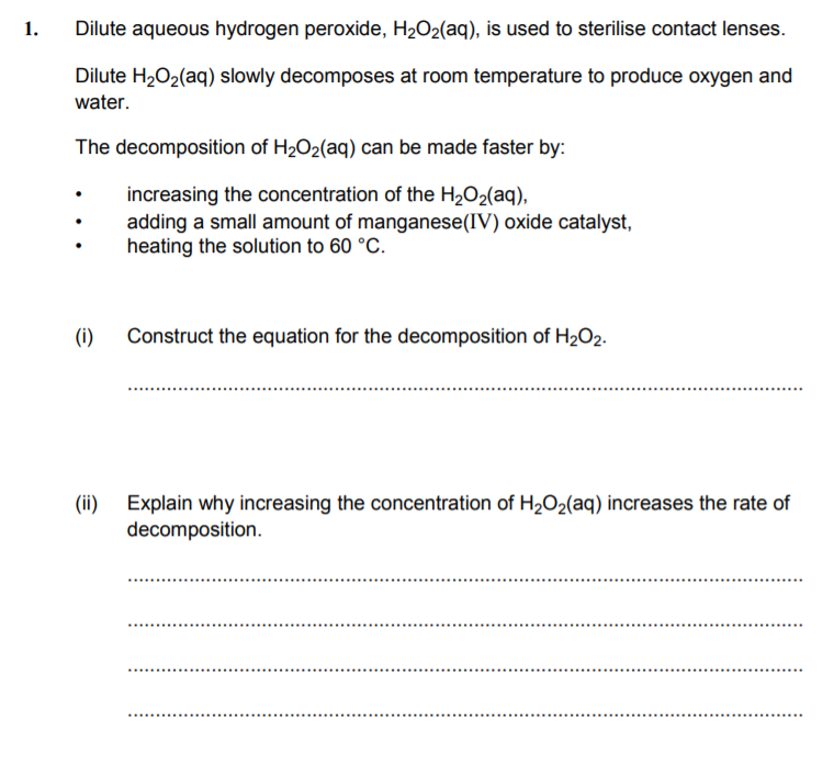 Solved 1. Dilute aqueous hydrogen peroxide, H2O2(aq), is