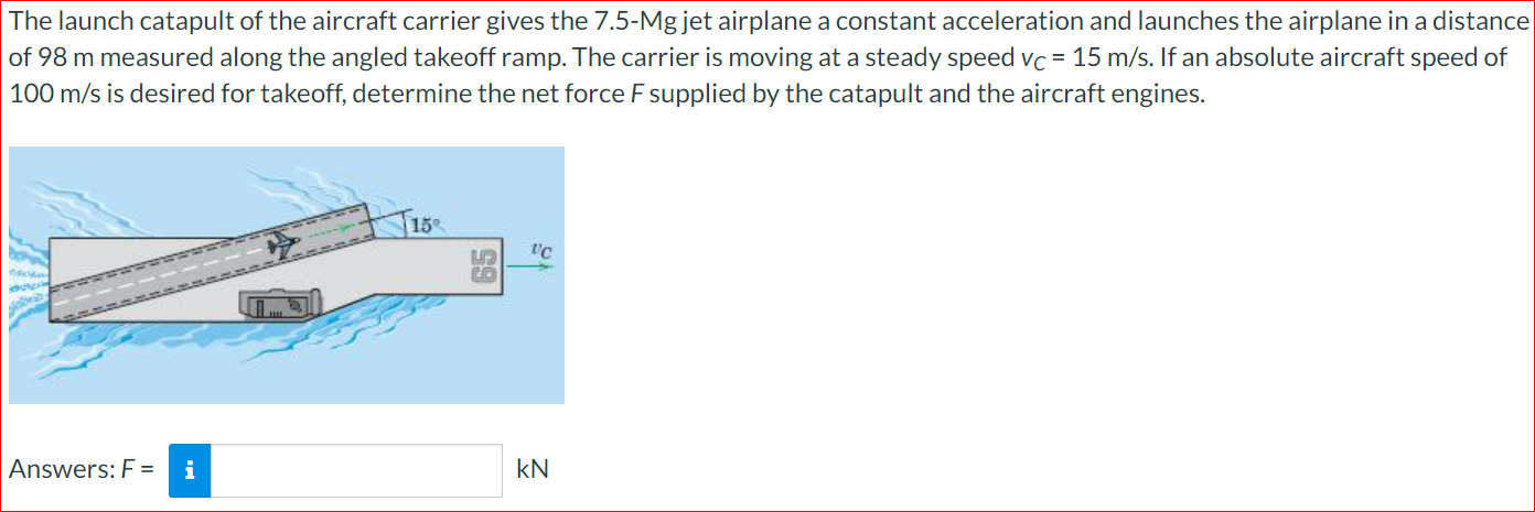 Solved The launch catapult of the aircraft carrier gives the | Chegg.com