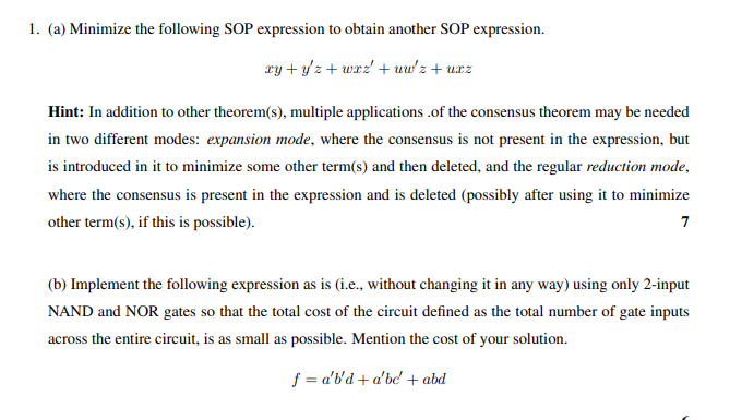 1. (a) Minimize The Following SOP Expression To | Chegg.com