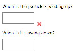 When is the particle speeding up?
\( x \)
When is it slowing down?
