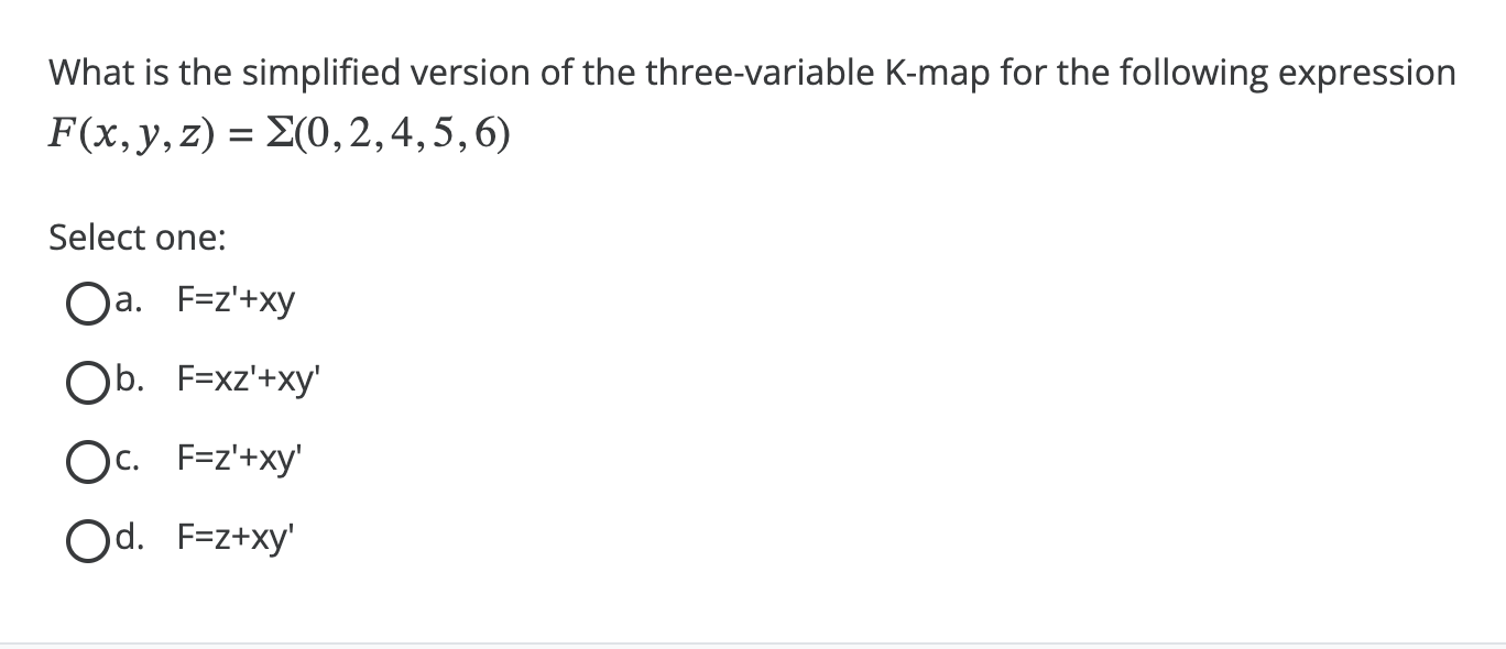 Solved What is the simplified version of the three-variable | Chegg.com