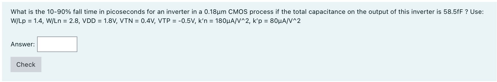 Solved What is the 10−90% fall time in picoseconds for an | Chegg.com