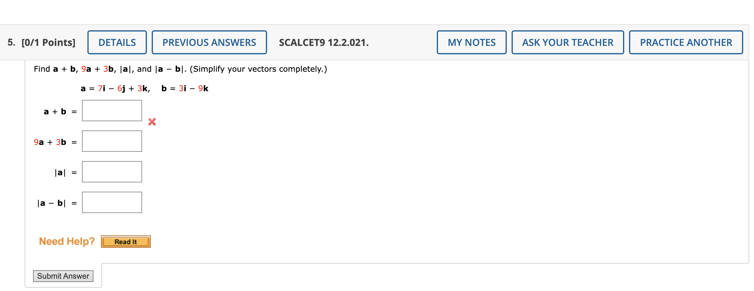 Solved Find A+b,9a+3b,∣a∣, And ∣a−b∣. (Simplify Your Vectors | Chegg.com