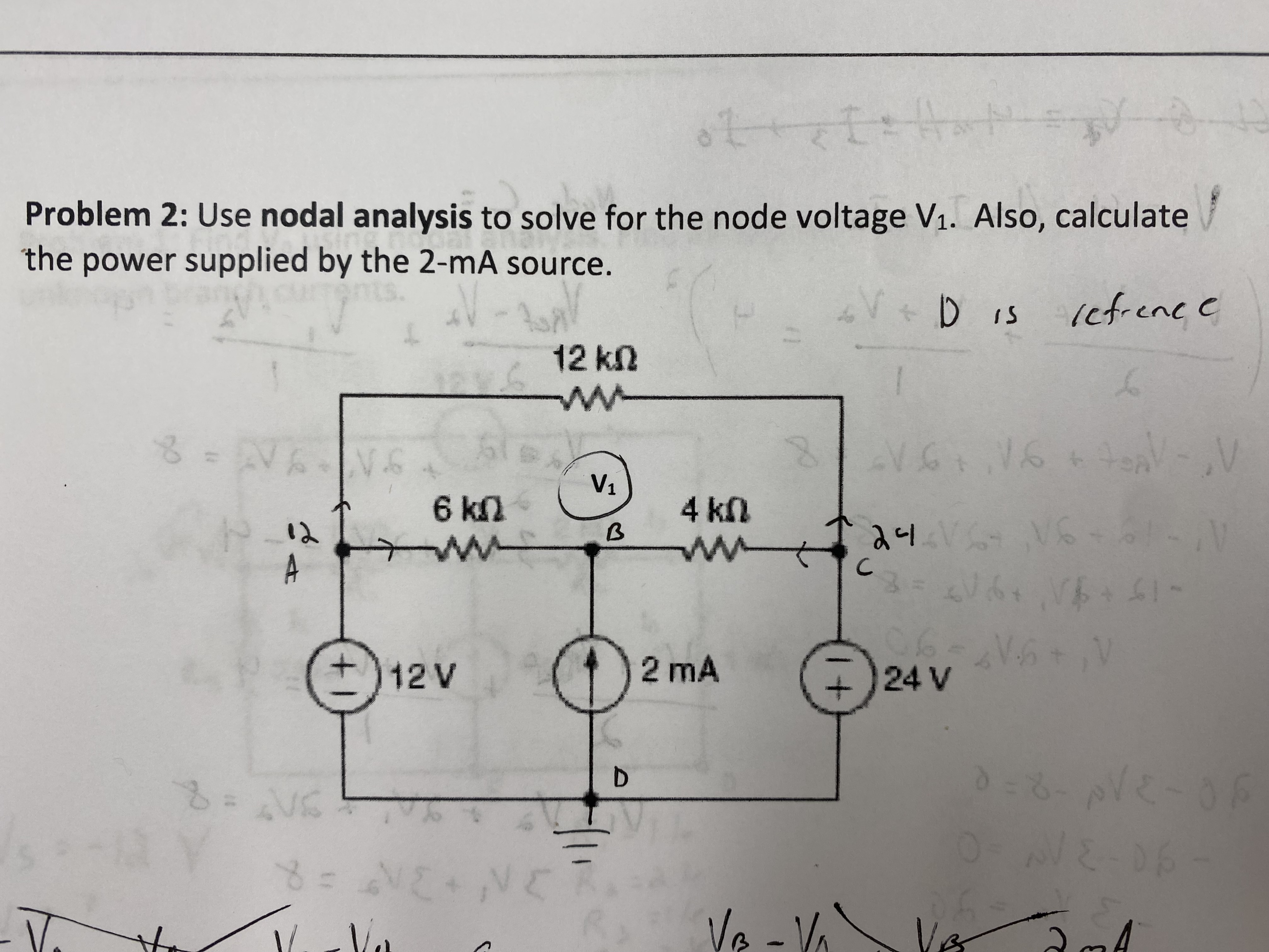 Solved Problem 2: Use nodal analysis to solve for the node | Chegg.com