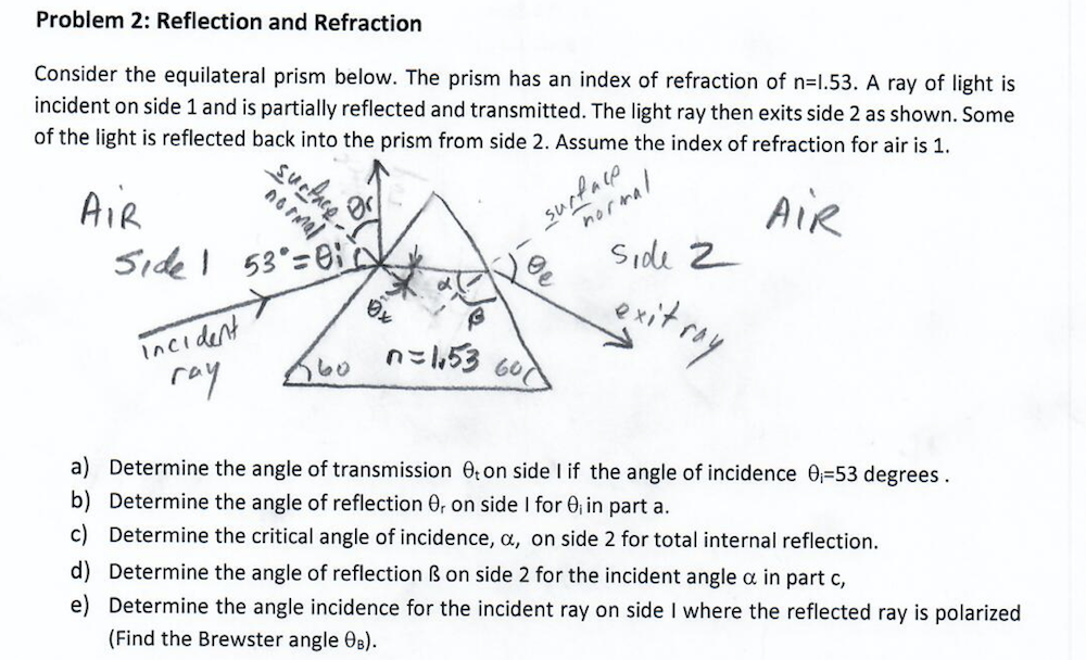Solved Problem 2: Reflection and Refraction Consider the 
