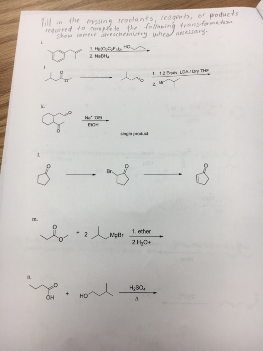 Solved Fill in the missing reactants reagents, or products | Chegg.com