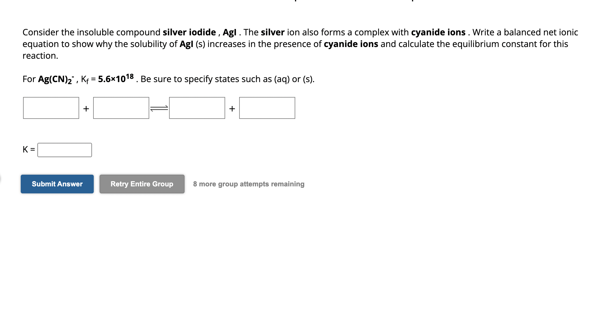 Solved Consider the insoluble compound silver iodide Agl