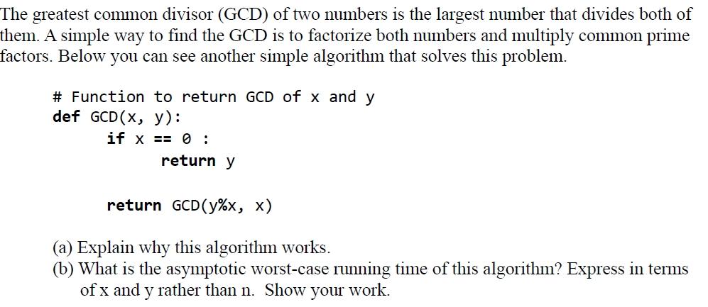 Solved The greatest common divisor (GCD) of two numbers is | Chegg.com