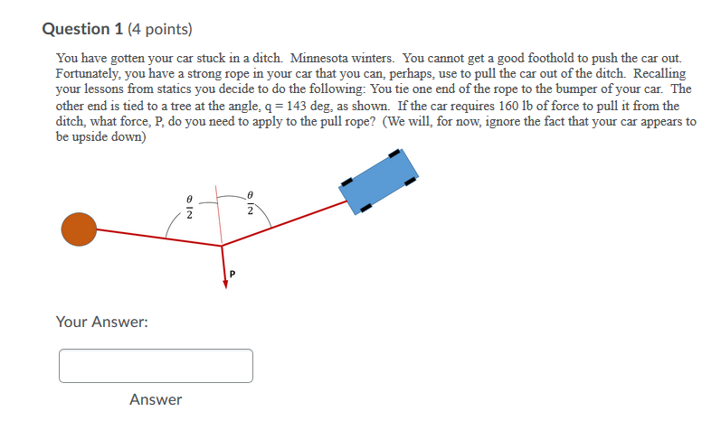 Statics Car Trunk Problem Solved Question 1 (4 points) You have gotten your car stuck | Chegg.com