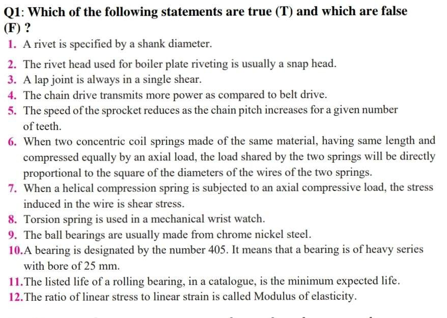 Q1 Which Of The Following Statements Are True T Chegg 