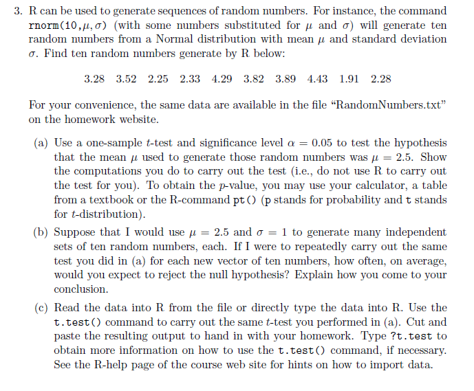 Solved 3. R can be used to generate sequences of random | Chegg.com
