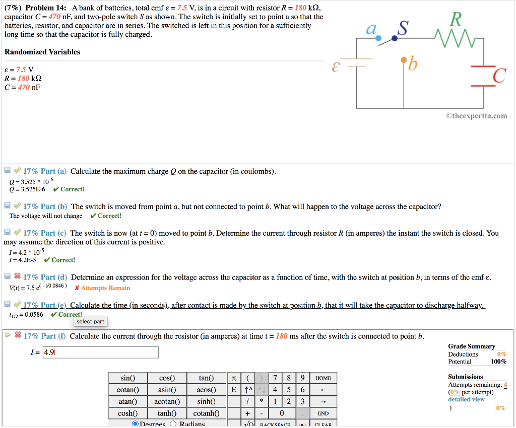 Solved (7) Problem 14 A bank of batteries, total emf ε =