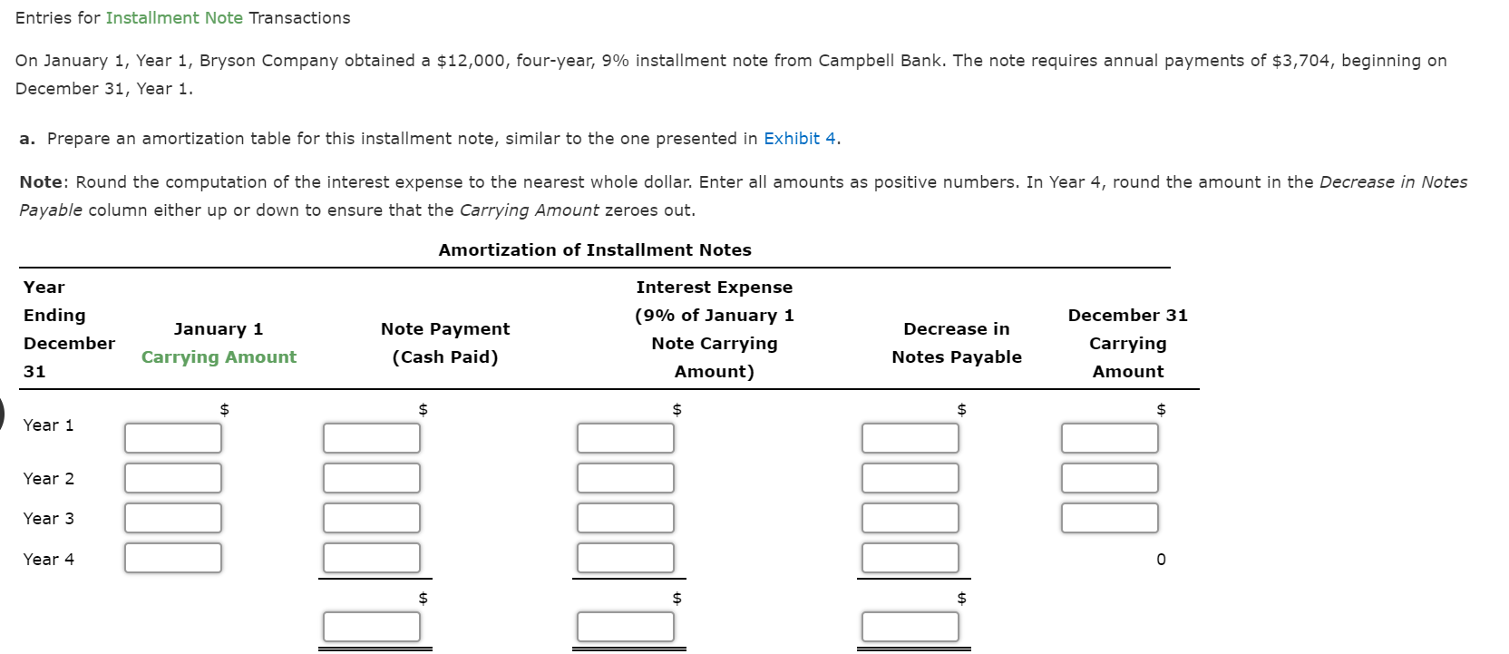Solved Entries for Installment Note Transactions On January | Chegg.com