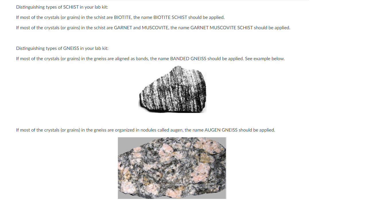 Solved Identification of metamorphic rocks Take out the | Chegg.com