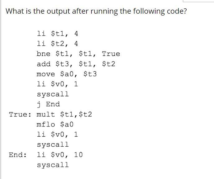 Solved What is the output after running the following code? | Chegg.com