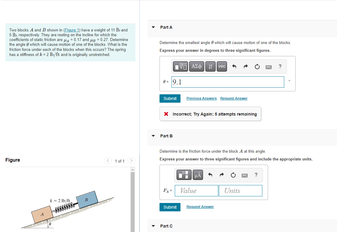 Solved Two blocks A and B shown in ave weight of 11lb and | Chegg.com